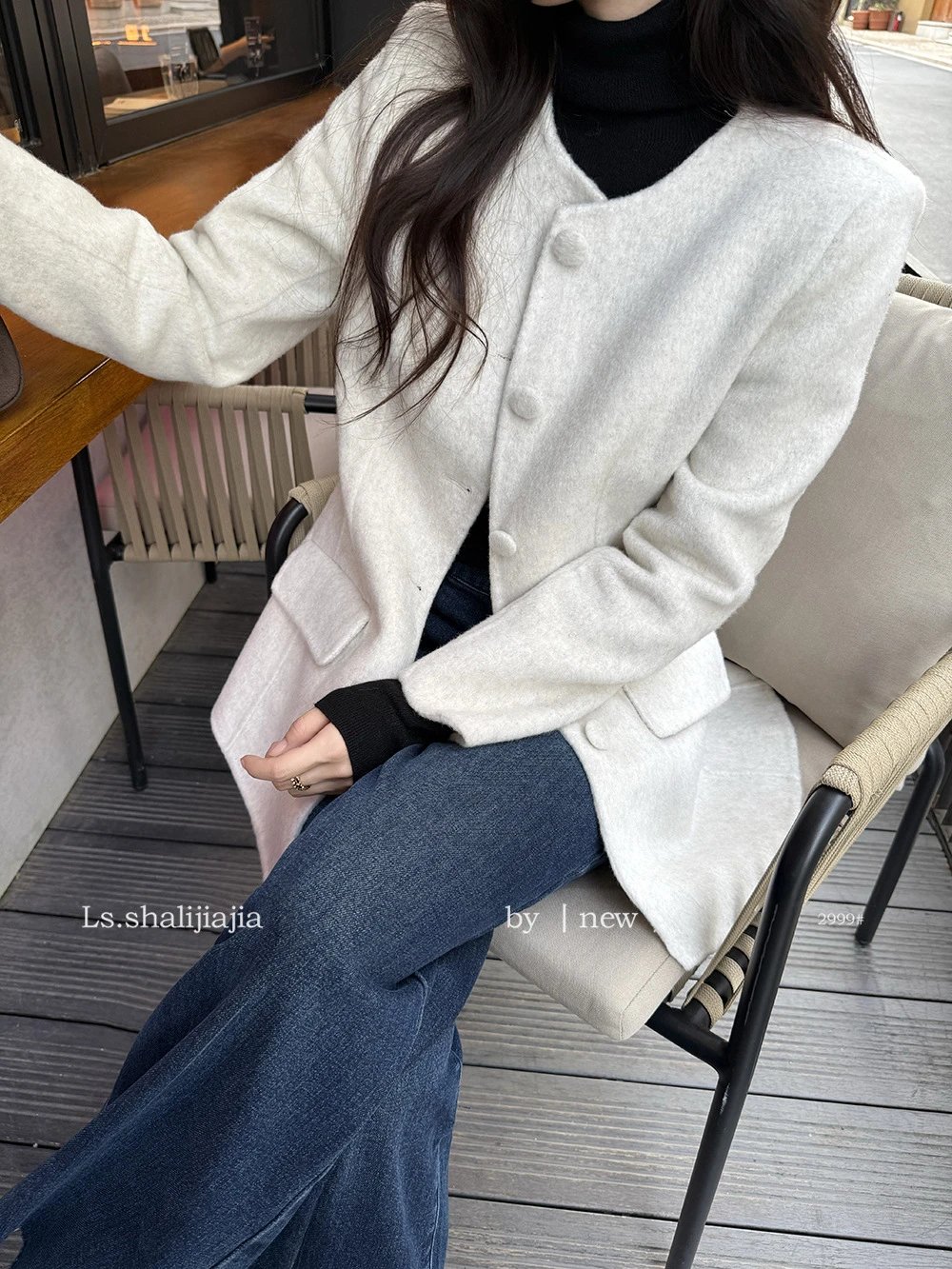 Design Peplum Wool-Blend Coat White Outerwear - 10