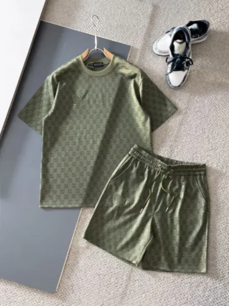 Gucci GG Monogram Olive Green T-Shirt and Shorts Set - 1