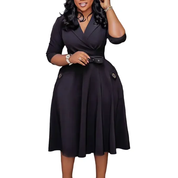 Design Trench-Style Wrap Dress in Navy with Belt - 52