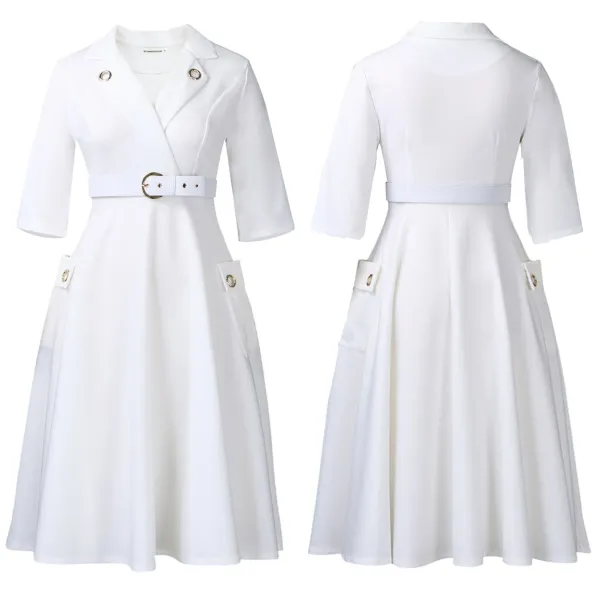 Design Trench-Style Wrap Dress in Navy with Belt - 65