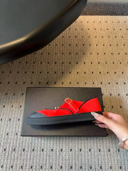 Prada Mary Jane Flat Red and Black Shoes Casual Shoes - 24