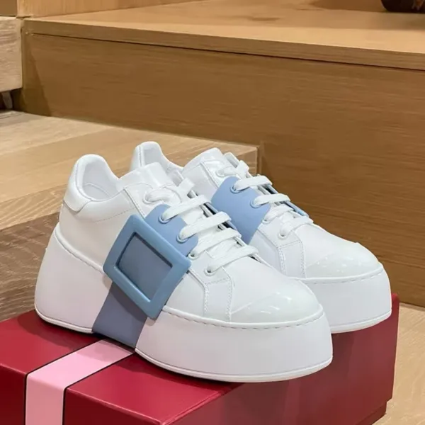 Hogan Interactive White and Blue Buckle Platform Sneakers Chunky Sneakers - 1