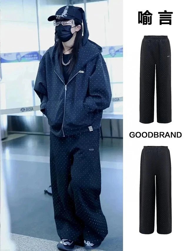 Good Brand Polka Dot Wide-Leg Sweatpants Black - 6