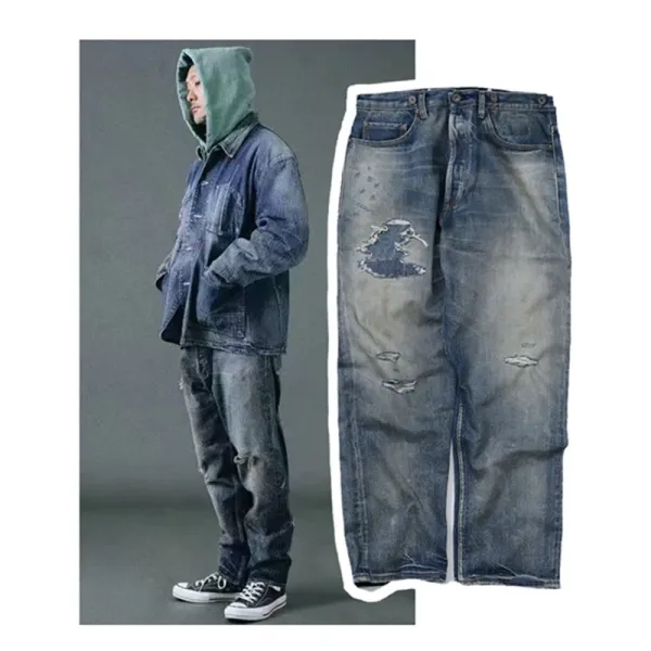 Yohji Yamamoto x Neighborhood Collection de Projets Communs Distressed Denim Jeans - 15