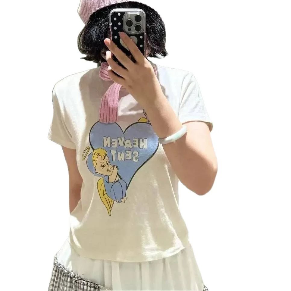Cotton Graphic Print Off White Casual T-Shirt