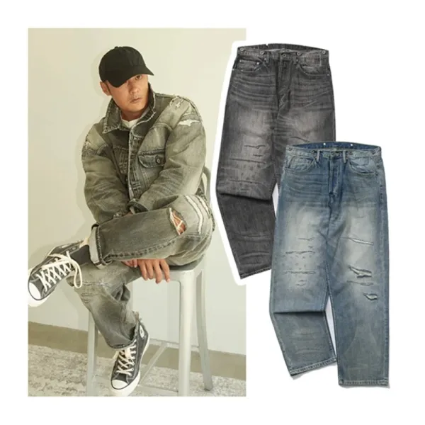 Yohji Yamamoto x Neighborhood Collection de Projets Communs Distressed Denim Jeans - 39