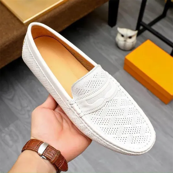 Design Perforated Penny Loafers White Casual Shoes - 8