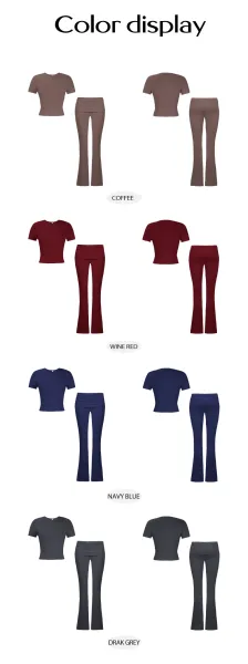 Design Red Cropped Tee and Flared Pants Set - 61