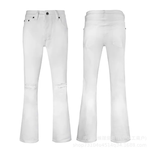 Design Flared White Denim Jeans with Embroidered Graphics - 6