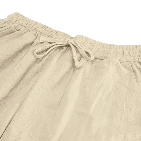 Design Linen Shirt and Drawstring Pants Set White Casual Set - 14