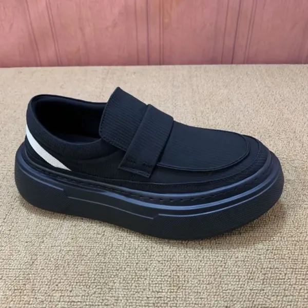 Design Slip-On Loafer with Velcro Strap Black Platform Sneaker Casual Shoes - 5