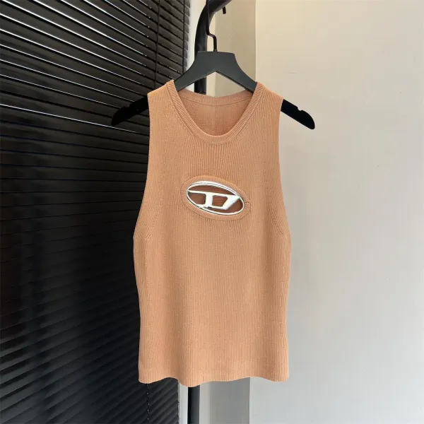 Diesel Logo Knit Vest Top Beige - 1