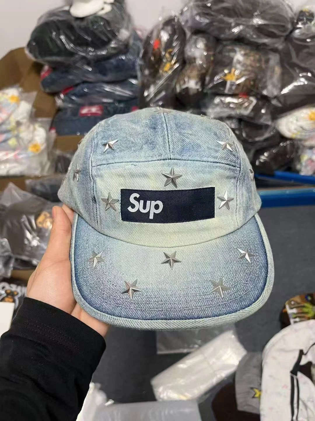Supreme Denim Star-Studded Five-Panel Cap Light Blue Hats - 9