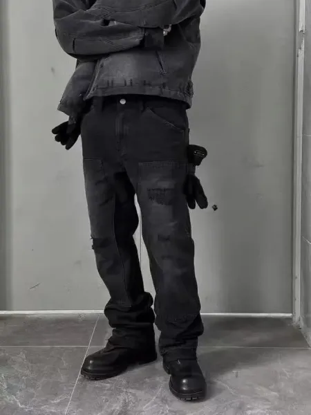 Design Cargo Pants Light Gray Washed Utility Pants - 29
