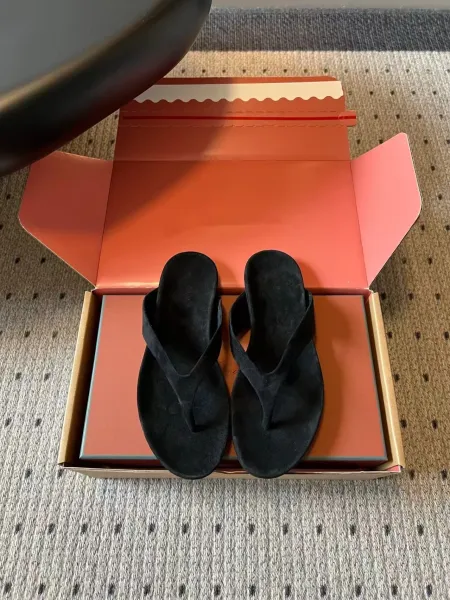 Hermès Oran Sandals Black Suede Slippers - 1