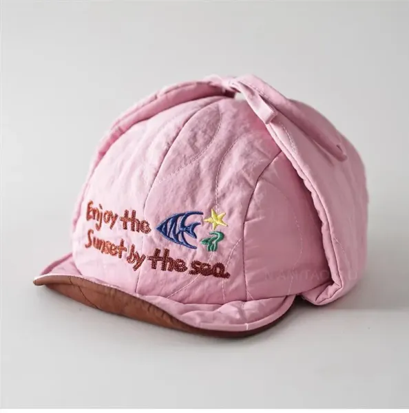 Design Quilted Fish Embroidery Bucket Hat Black Purple - 8