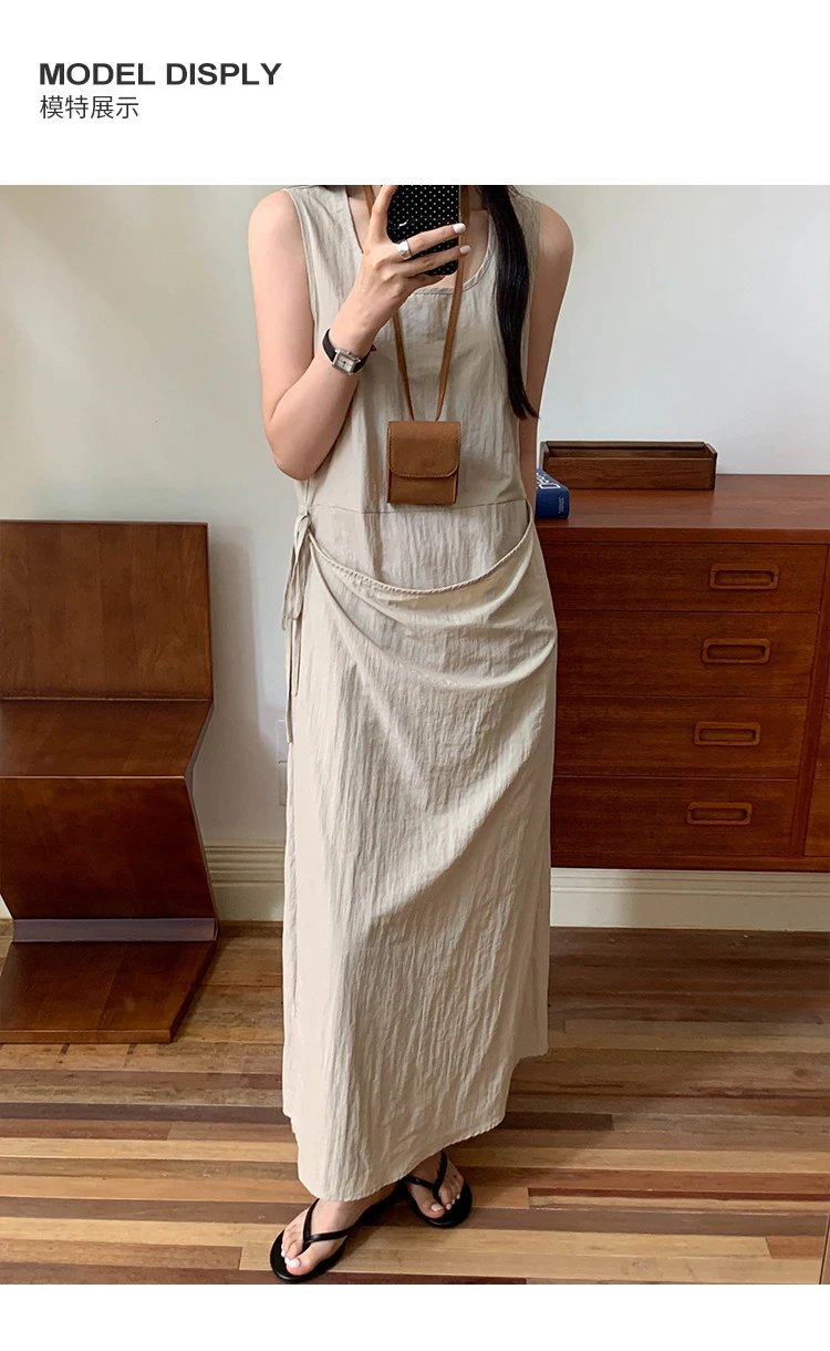 Design Wrap Detail Sleeveless Midi Dress Black - 9