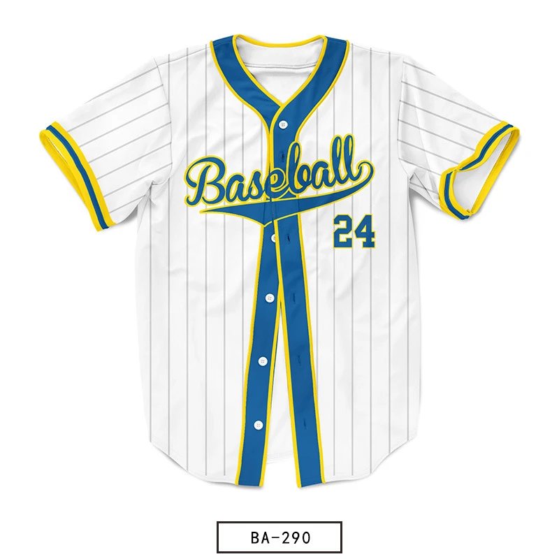 Design Baseball Jersey White Blue Yellow Pinstripe Jersey