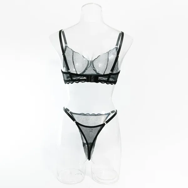 Design Maison de Reefur Black Mesh Lace Bra and Thong Set Underwear - 30