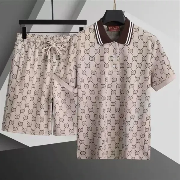 Gucci GG Monogram Print Polo Shirt and Shorts Set Beige - 1
