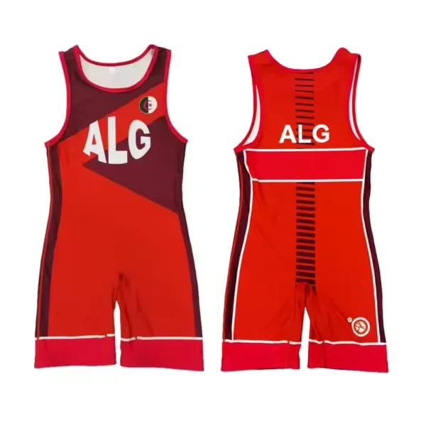 Design ALG Wrestling Singlet Red Burgundy Activewear - 1