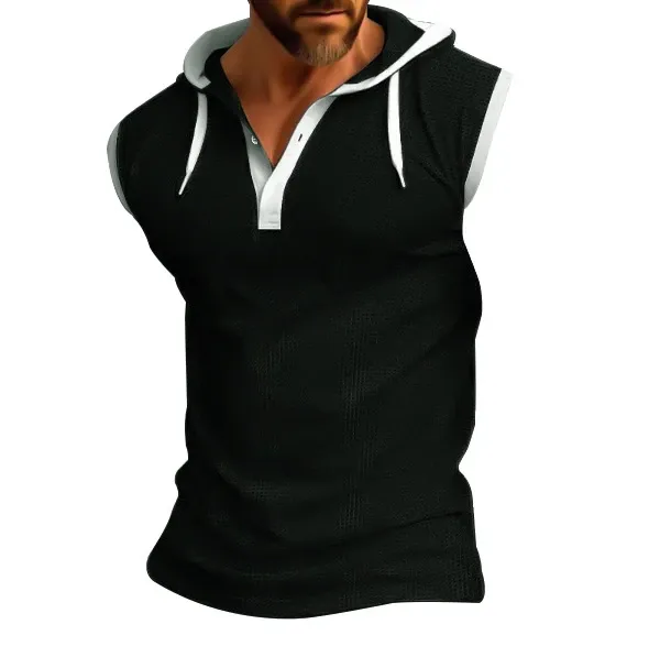 Design Sleeveless Hooded Waffle-Knit Vest Top White - 9