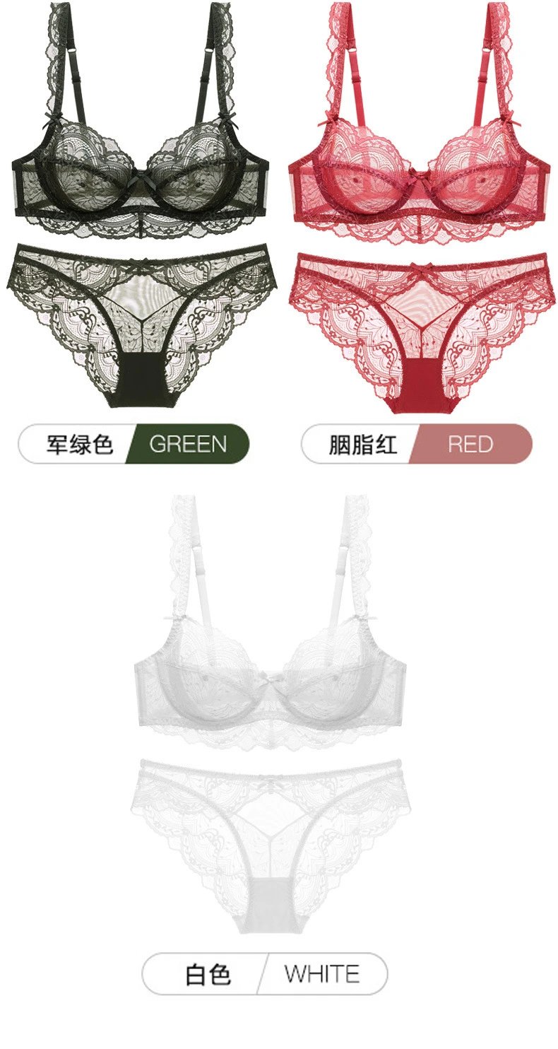 Design Lace Underwire Bra and Thong Set Army Green Lingerie Underwear - 13