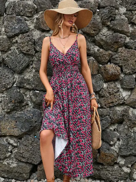 Design Tropical Leaf Print Wrap Midi Dress - 39