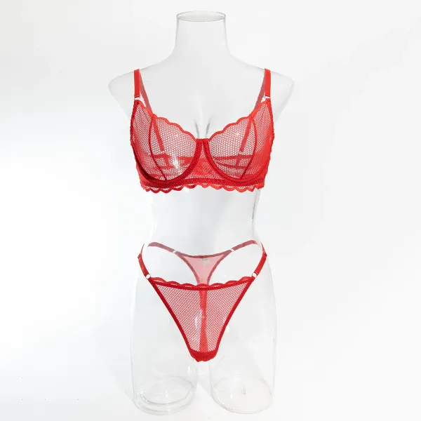 Design Maison de Reefur Black Mesh Lace Bra and Thong Set Underwear - 40