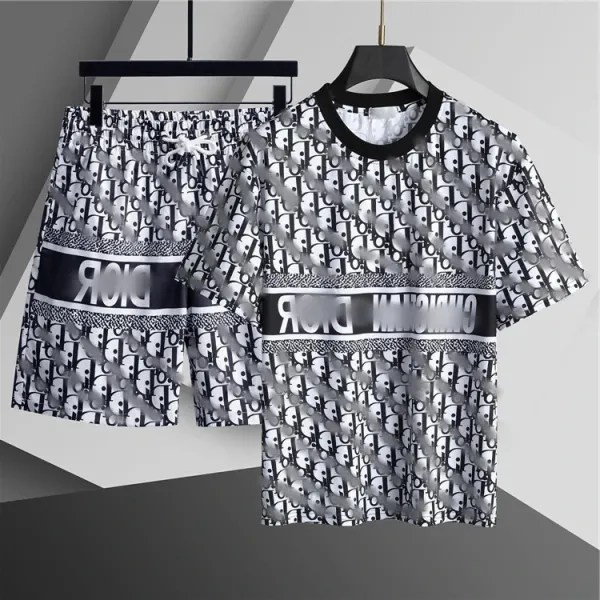 Dior Oblique Monogram Print T-Shirt and Shorts Set White / Black - 1