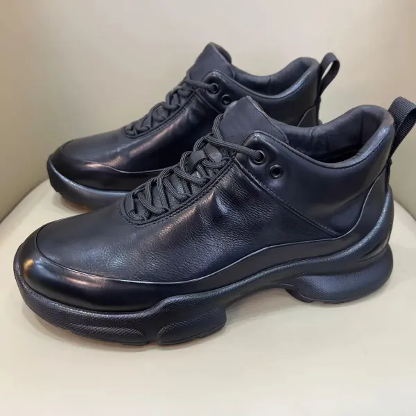 Design Chunky Leather Winter Boots Black - 6