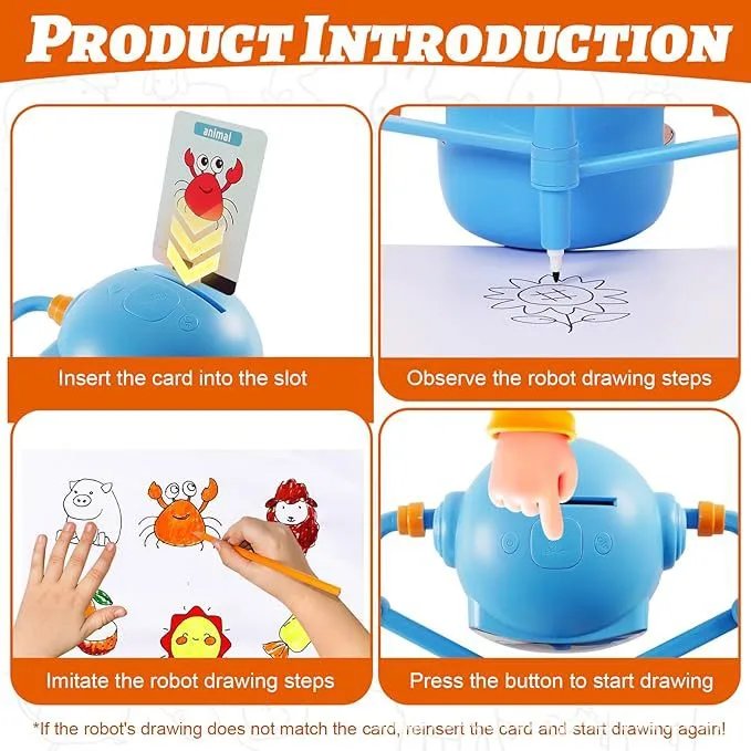Blue Robot-Shaped Drawing Toy with Colorful Markers and Animal Flashcards Educational Toy
