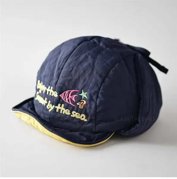Design Quilted Fish Embroidery Bucket Hat Black Purple - 6
