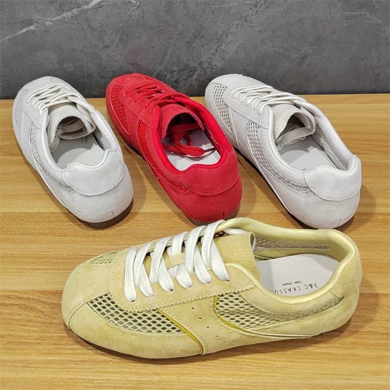 Design Retro Mesh Sneakers Beige Yellow Casual Shoes - 9