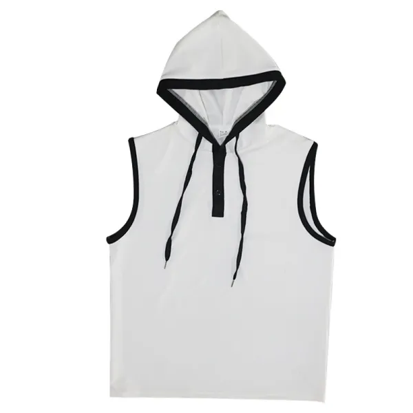 Design Sleeveless Hooded Waffle-Knit Vest Top White - 12