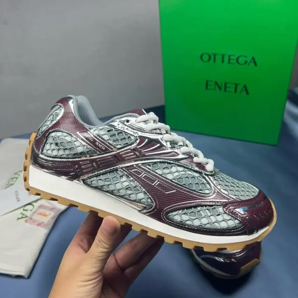 Bottega Veneta Otteca Reneta Burgundy Mesh Sneakers - 1