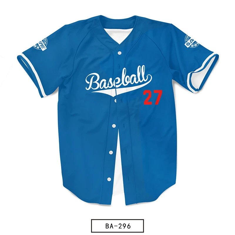 Design Baseball Jersey Blue with 'Baseball' Script and Number 27
