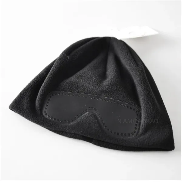 Design Fleece Beanie with Embossed Eye Patch Detail Black Hat - 1