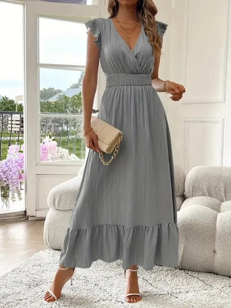 Design Wrap Ruffle Hem Maxi Dress Gray - 19