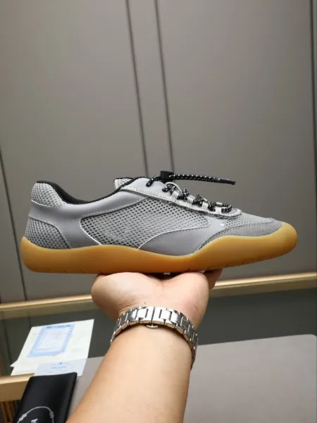 Prada Re-Nylon Mesh Sneakers Gray and Amber - 3