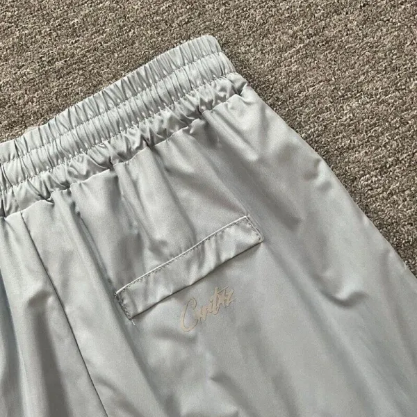 Design Mesh Panel Track Shorts Gray with Yellow and Black Stripe - 23