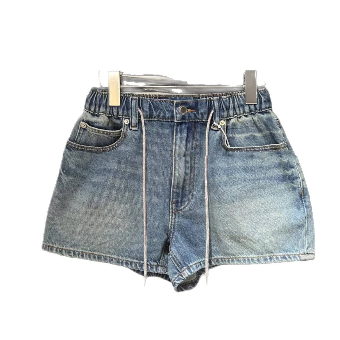 Denim Shorts Light Blue Washed Distressed High Waist