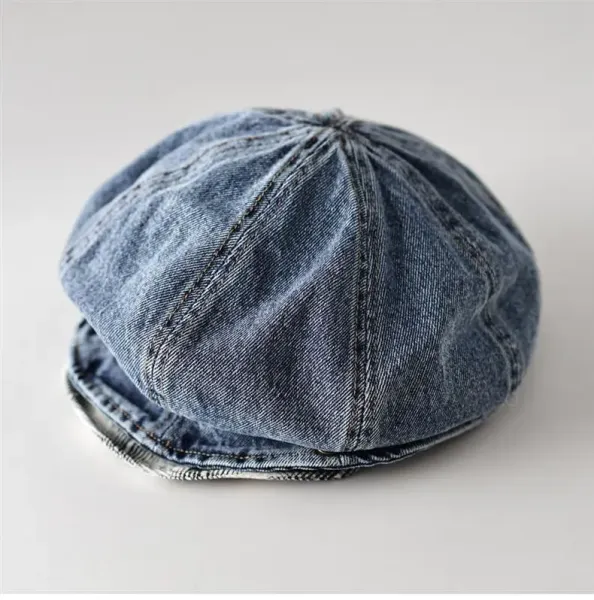 Design Denim Beret with Plaid Lining and Embroidered Logo Hat Hats - 5