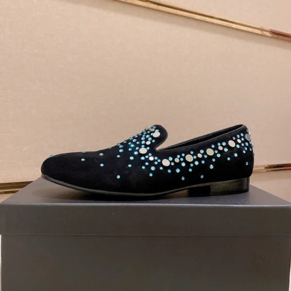 Design Embellished Suede Loafer Black with Turquoise and Silver Studs - 1