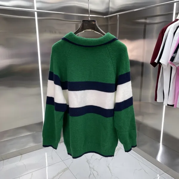 Design Knit Sweater with Green Logo Pattern White - 20