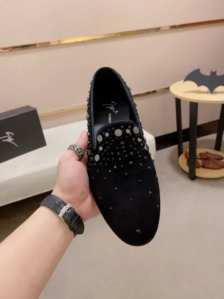 Design Embellished Suede Loafer Black with Turquoise and Silver Studs - 9