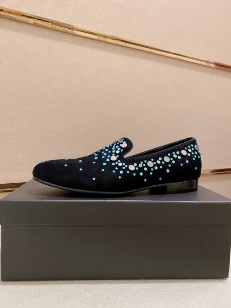 Design Embellished Suede Loafer Black with Turquoise and Silver Studs - 12