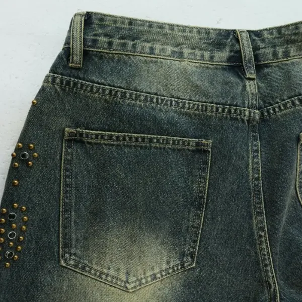 Design 8700 Washed Denim Shorts with Rivets and Camo Hem - 5