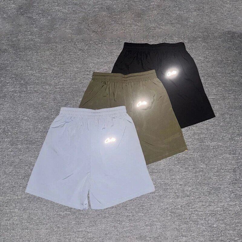Corteizrtw Reflective Stripe Gray Olive Black Sport Shorts