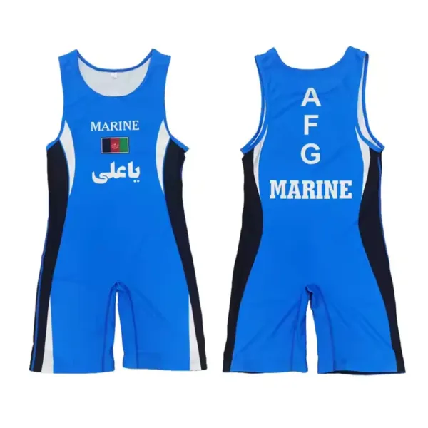 Design Afghan Marine Corps Wrestling Singlet Blue Activewear - 1